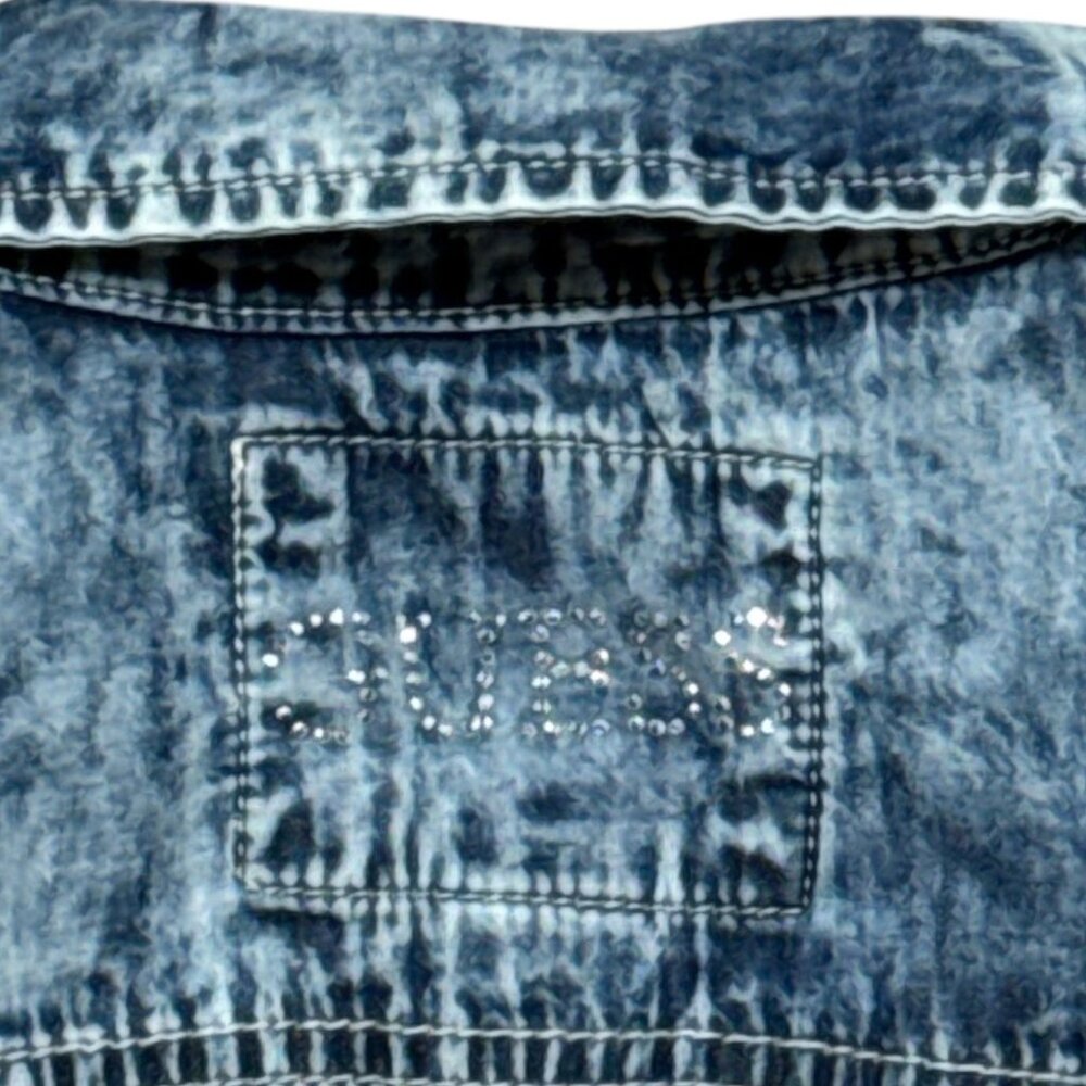 Guess Girls Size 8 Denim Chiffon Sleeveless Dress With Tie Waist & Frayed Edges - Picture 6 of 9